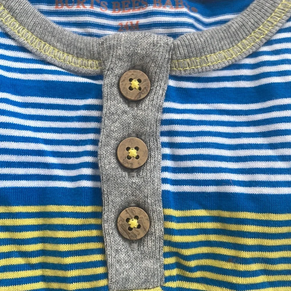 Burt’s Bees Baby Boys size 24 months romper blue stripes - Picture 3 of 3